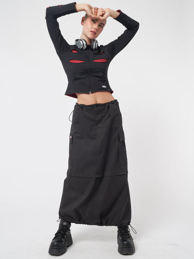 Ruby Black Maxi Tech Cargo Skirt - Minga London