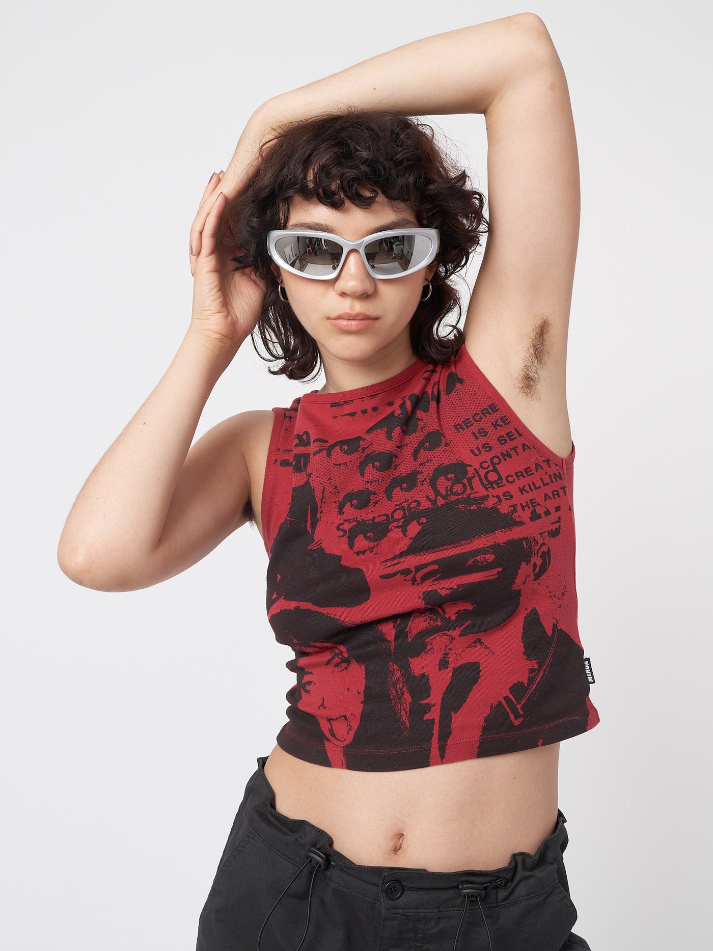 Vest top in red with y2k graphic front print in black