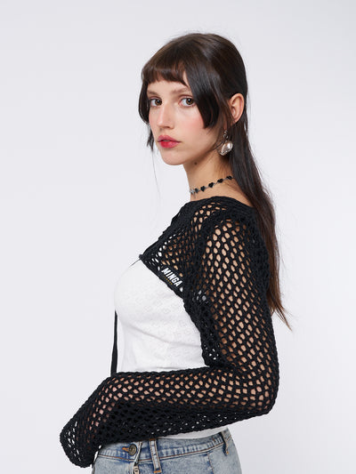 Ramona Black Lace Up Knitted Shrug - Minga London