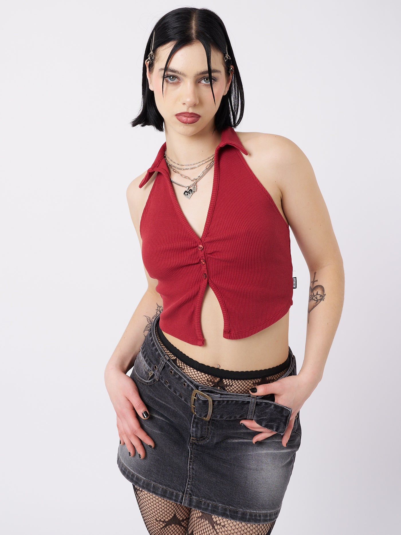 Raya Red Halter Neck Collar Top - Minga London