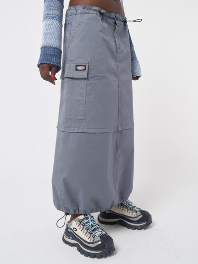 Blue cargo maxi skirt in parachute style with side utility cargo pockets