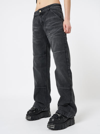 Shadow Washed Black Straight Jeans - Minga London