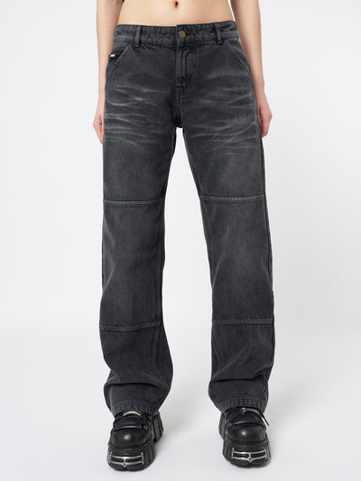 Shadow Washed Black Straight Jeans - Minga London