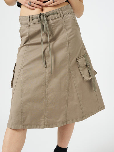 Fae Brown Cargo Midi Skirt - Minga London