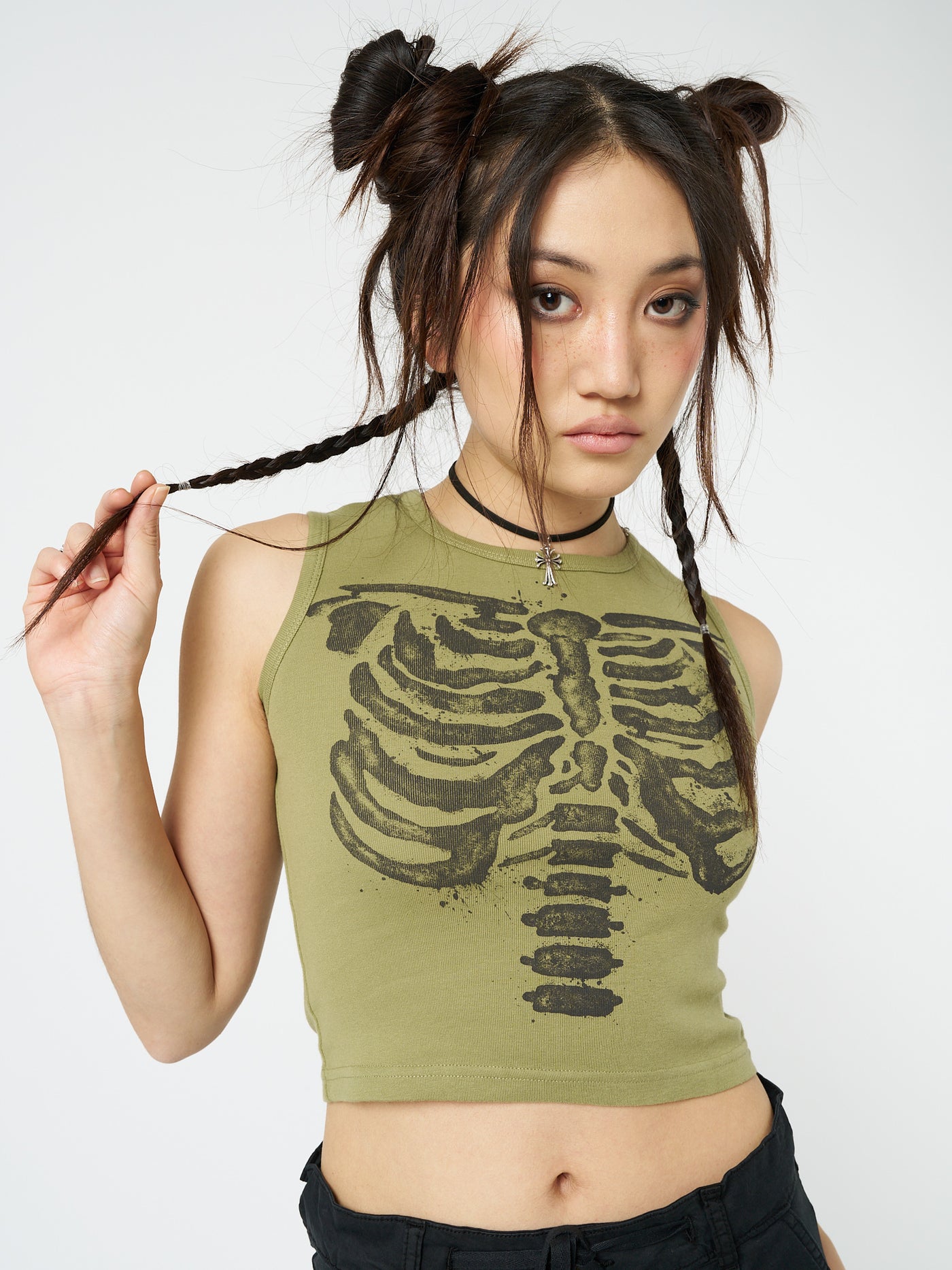 Skeleton Green Graphic Print Vest Top - Minga London