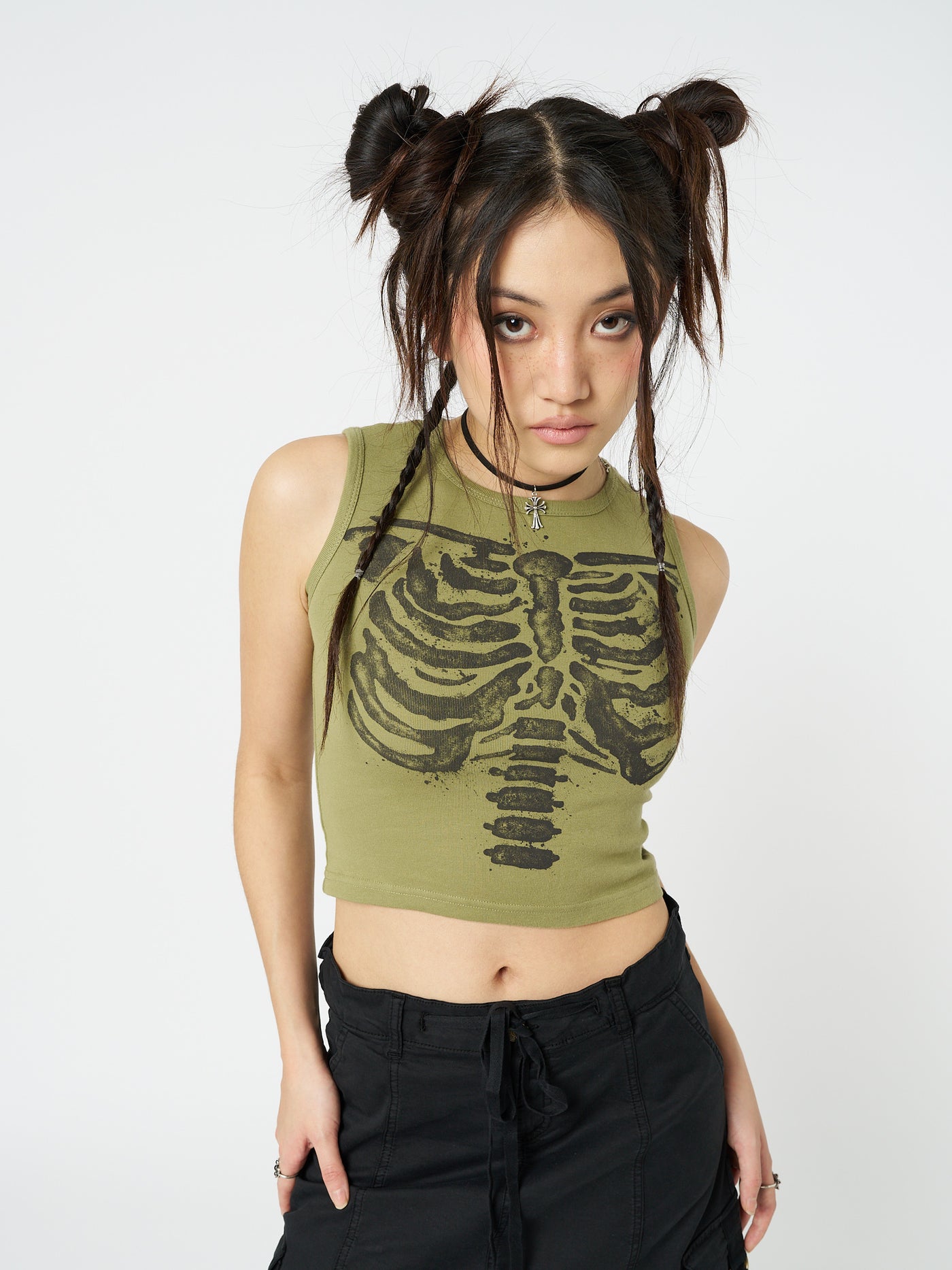 Skeleton Green Graphic Print Vest Top - Minga London