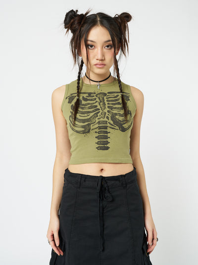 Skeleton Green Graphic Print Vest Top - Minga London