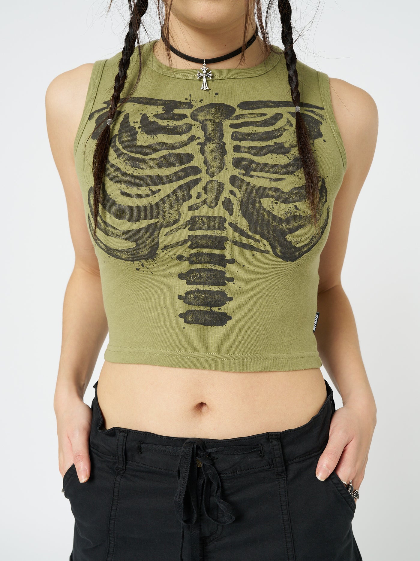 Skeleton Green Graphic Print Vest Top - Minga London