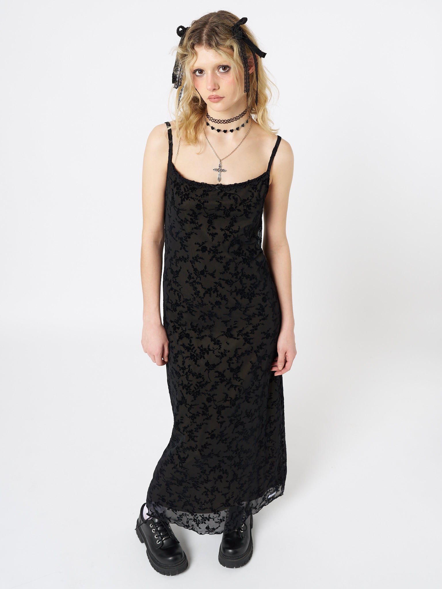 Titania Black Mesh Maxi Dress - Minga London