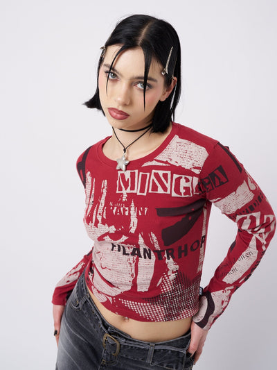 Veronic Red & Black Graphic Top - Minga London