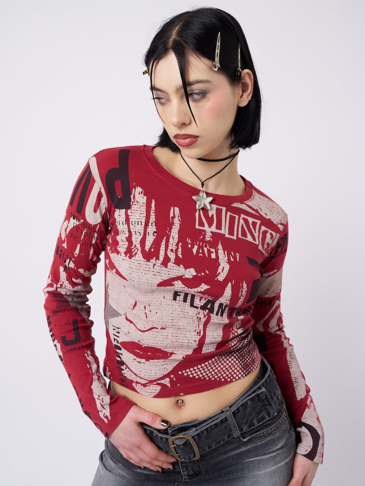 Veronic Red & Black Graphic Top - Minga London