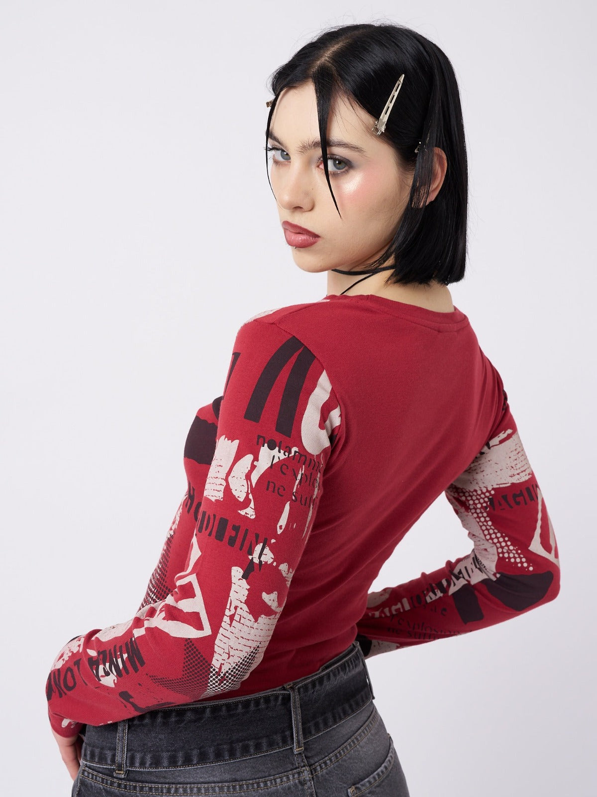 Veronic Red & Black Graphic Top - Minga London