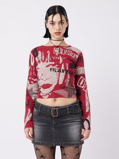 Veronic Red & Black Graphic Top - Minga London