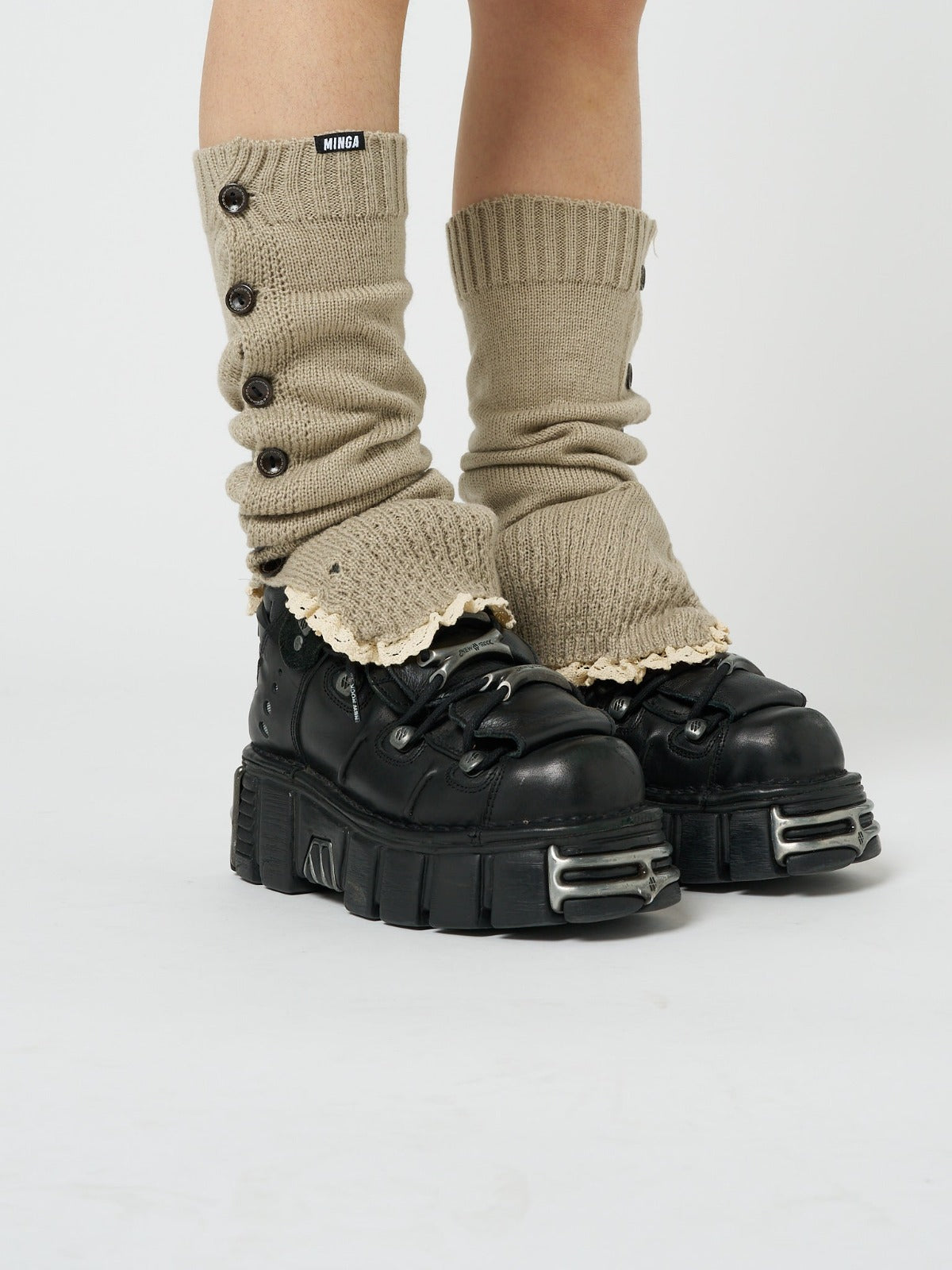 Zeva Beige Buttoned Leg Warmers - Minga London