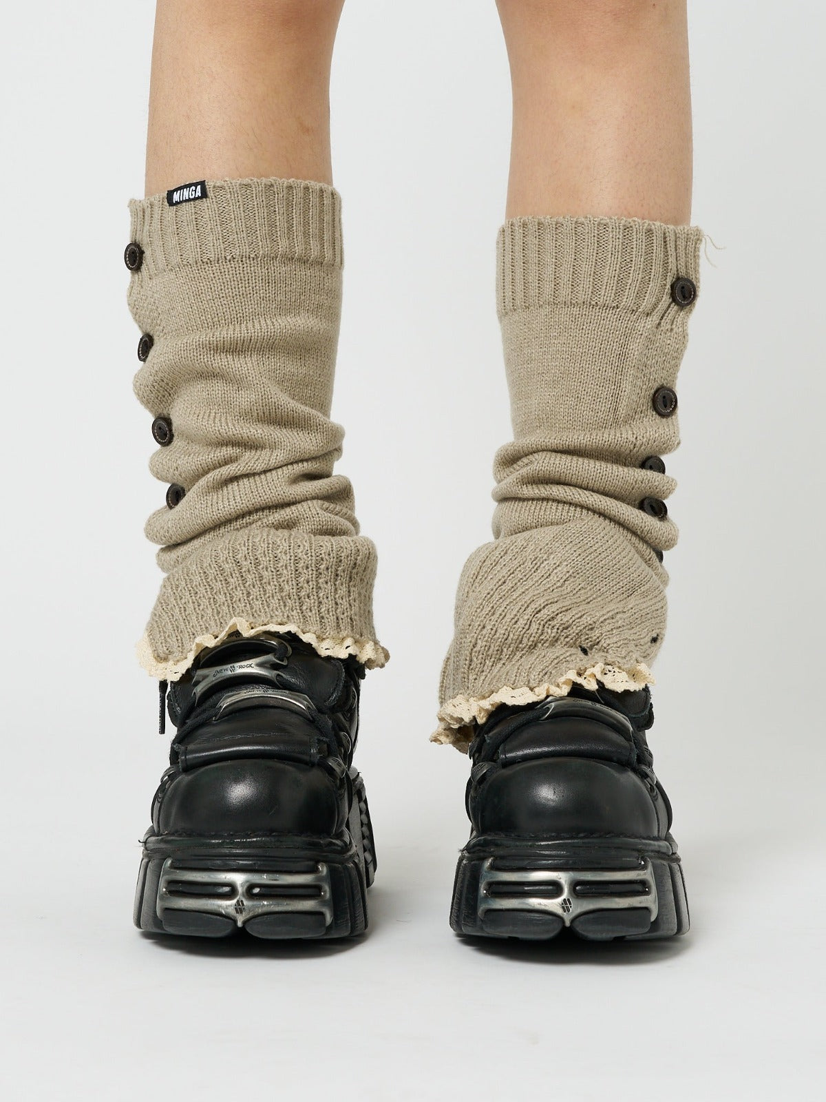 Zeva Beige Buttoned Leg Warmers - Minga London
