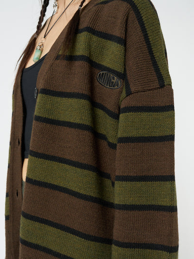 Neesa Brown & Green Stripe Knit Cardigan - Minga London