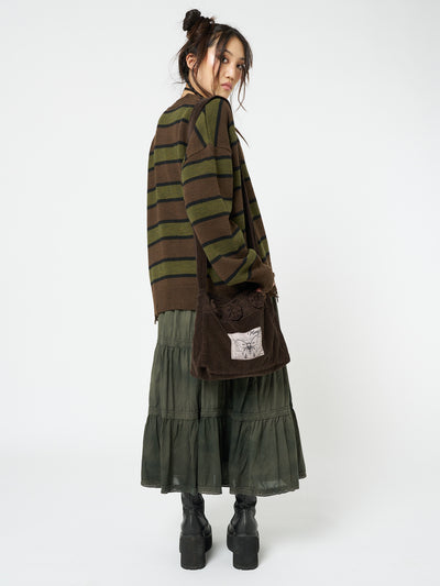 Neesa Brown & Green Stripe Knit Cardigan - Minga London