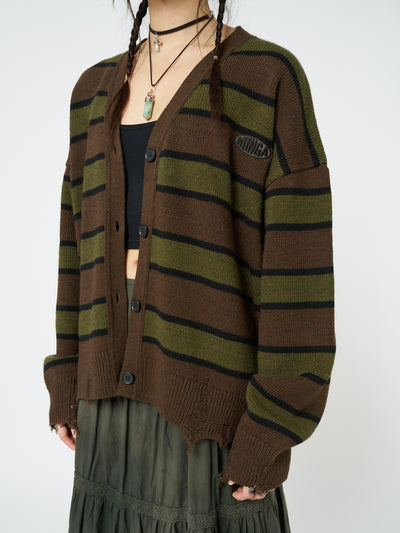 Neesa Brown & Green Stripe Knit Cardigan - Minga London