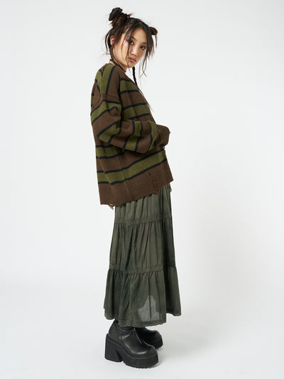 Neesa Brown & Green Stripe Knit Cardigan - Minga London