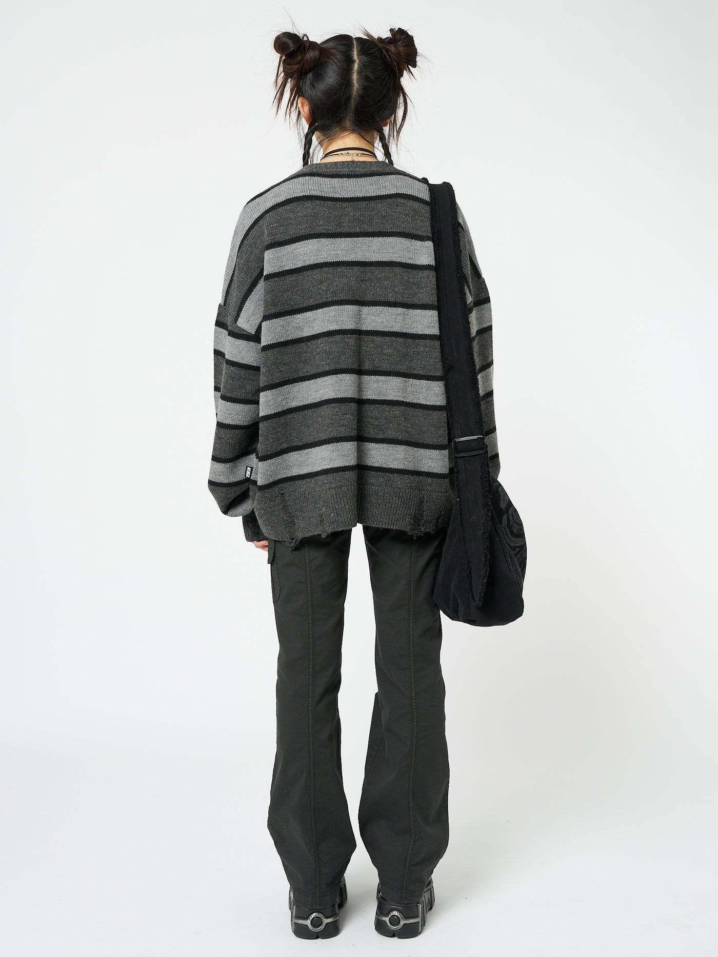 Neesa Grey & Black Stripe Knit Cardigan - Minga London