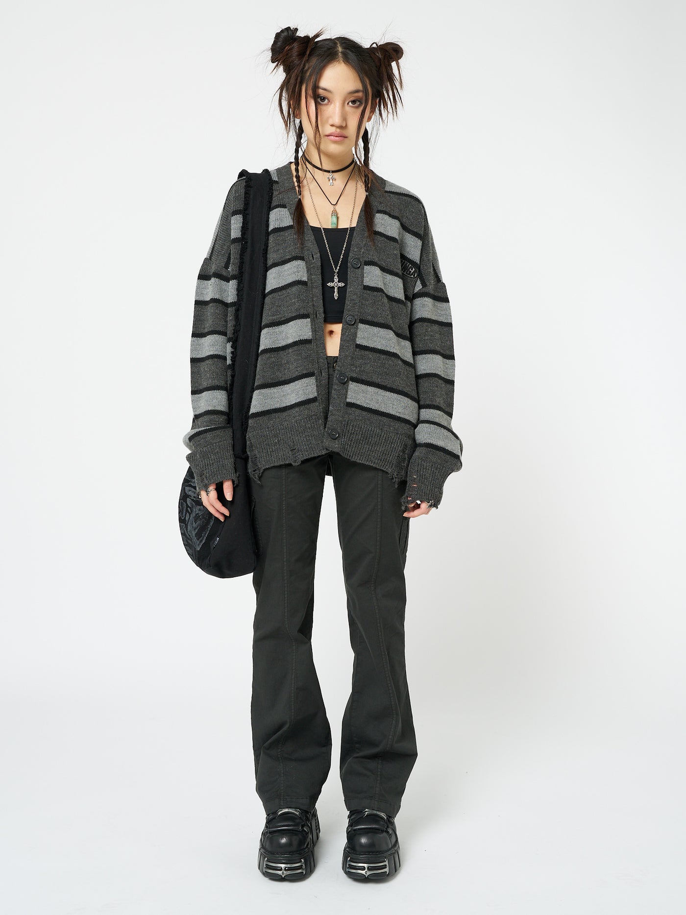 Neesa Grey & Black Stripe Knit Cardigan - Minga London