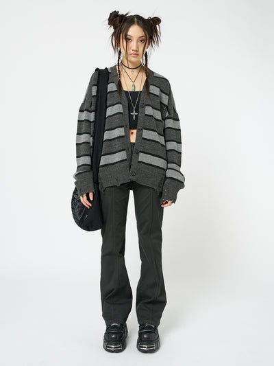 Neesa Grey & Black Stripe Knit Cardigan - Minga London