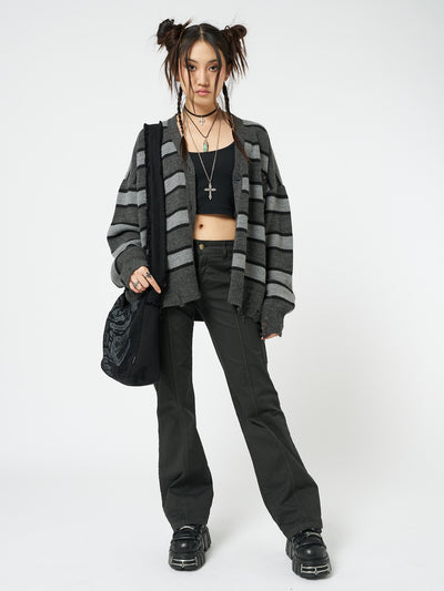 Neesa Grey & Black Stripe Knit Cardigan - Minga London