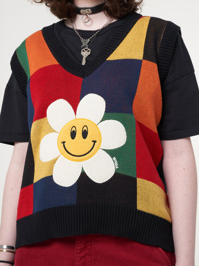 Minga x Strangervinyl Happy Flower Rainbow Check Vest - Minga London