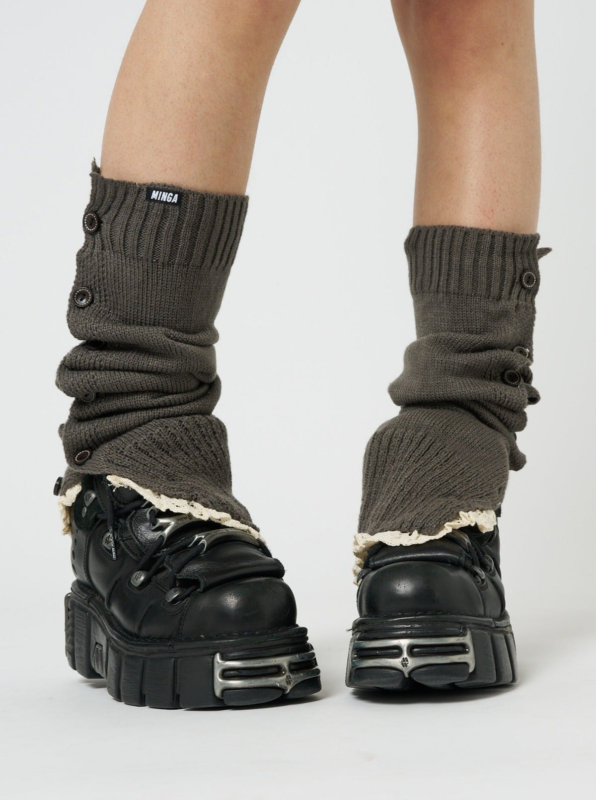 Zeva Grey Buttoned Leg Warmers - Minga London