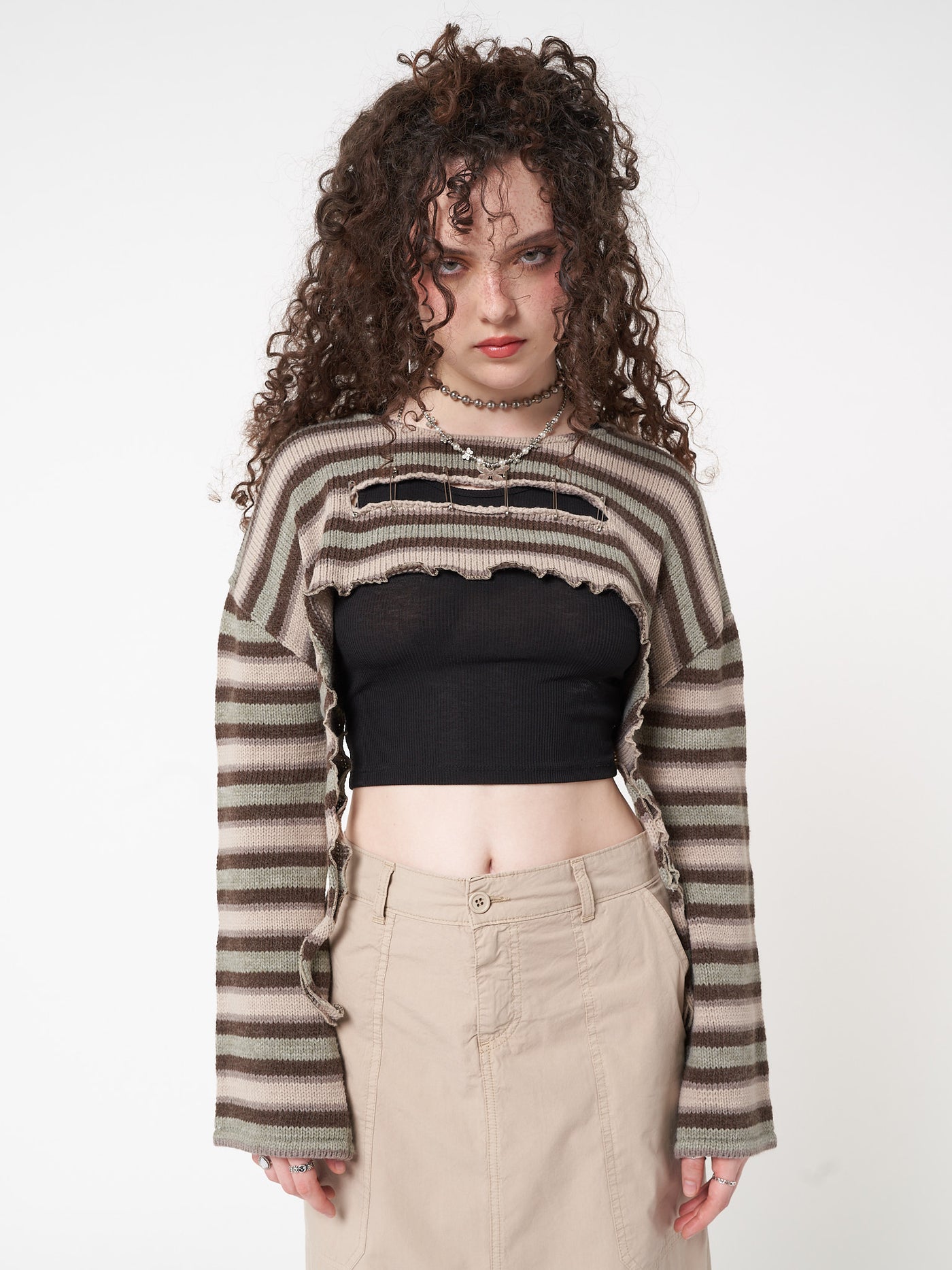 Molly Stripes Tie Knitted Shrug - Minga London