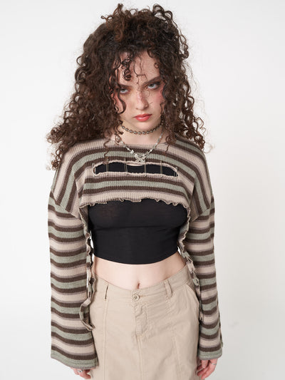 Molly Stripes Tie Knitted Shrug - Minga London