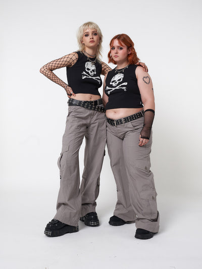 Vest top in black with skull crossbones front print