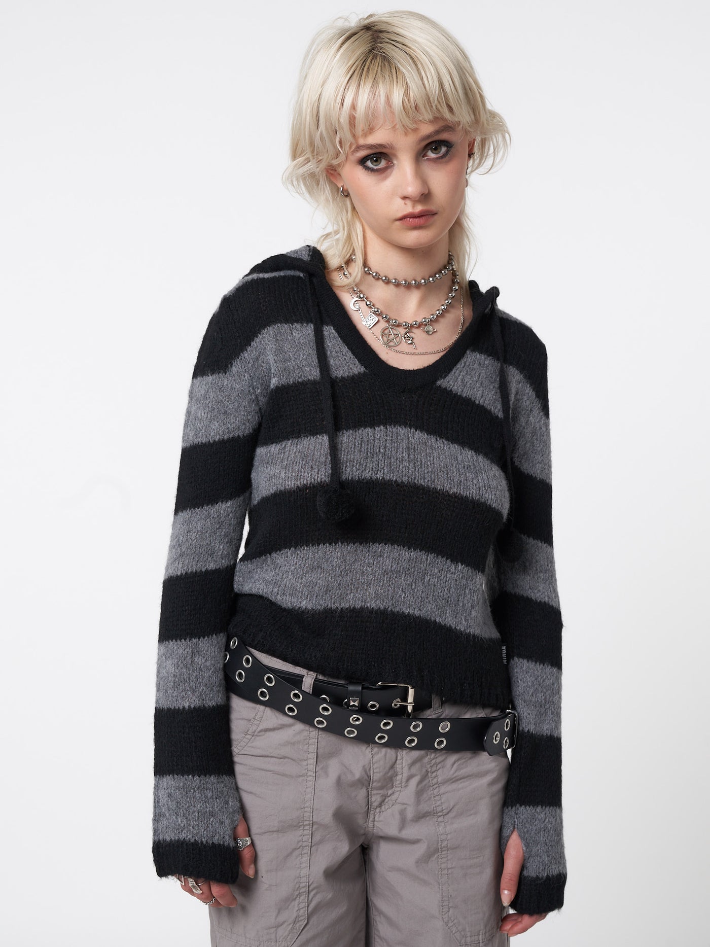 Smoke Stripes Knitted Hoodie - Minga London